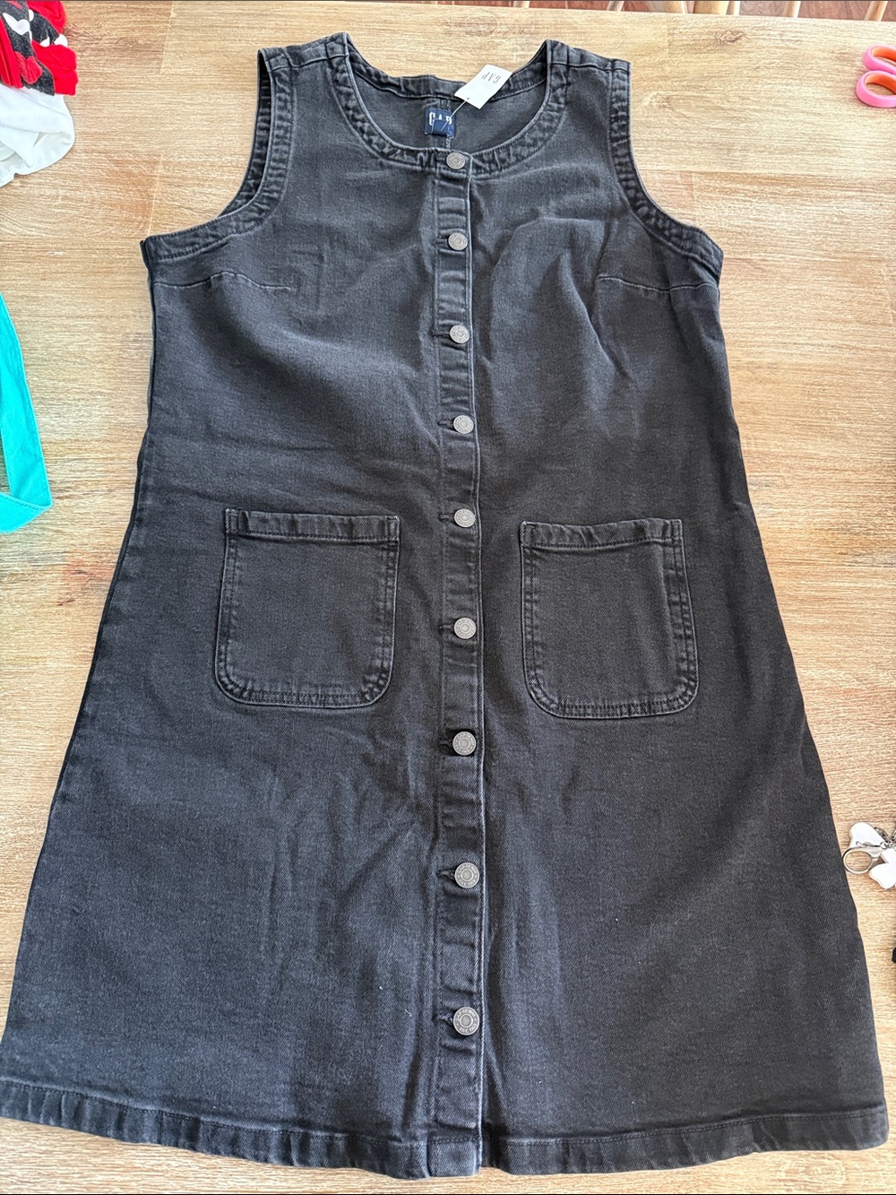 GAP Black Sleeveless Button-Front Denim Pinafore Dress